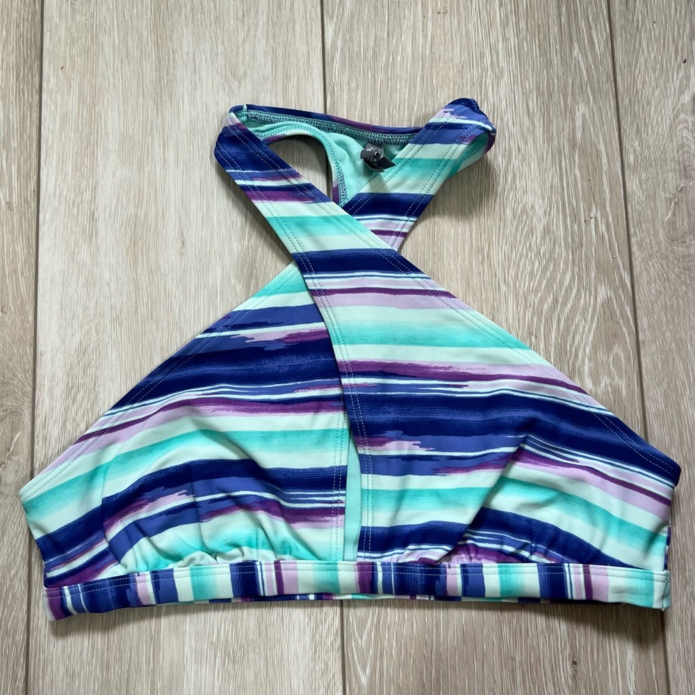 Aerie American Eagle Criss Cross High Neck‎ Bikini Swimsuit Top Racerback Stripe